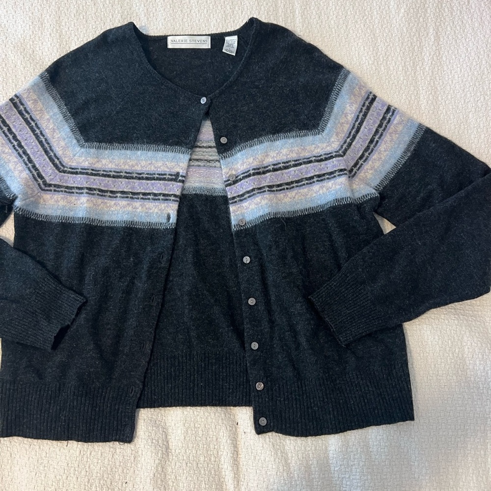 Charter Club Black Cardigan with Striped Pattern